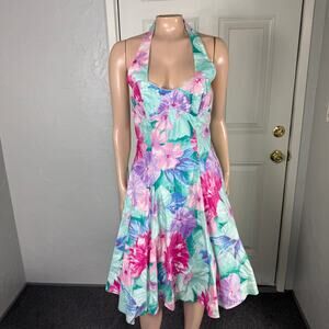 Vintage 80s 90s Niki Karen Lucas Women's Dress 6 Floral Halter Summer Party JJ9